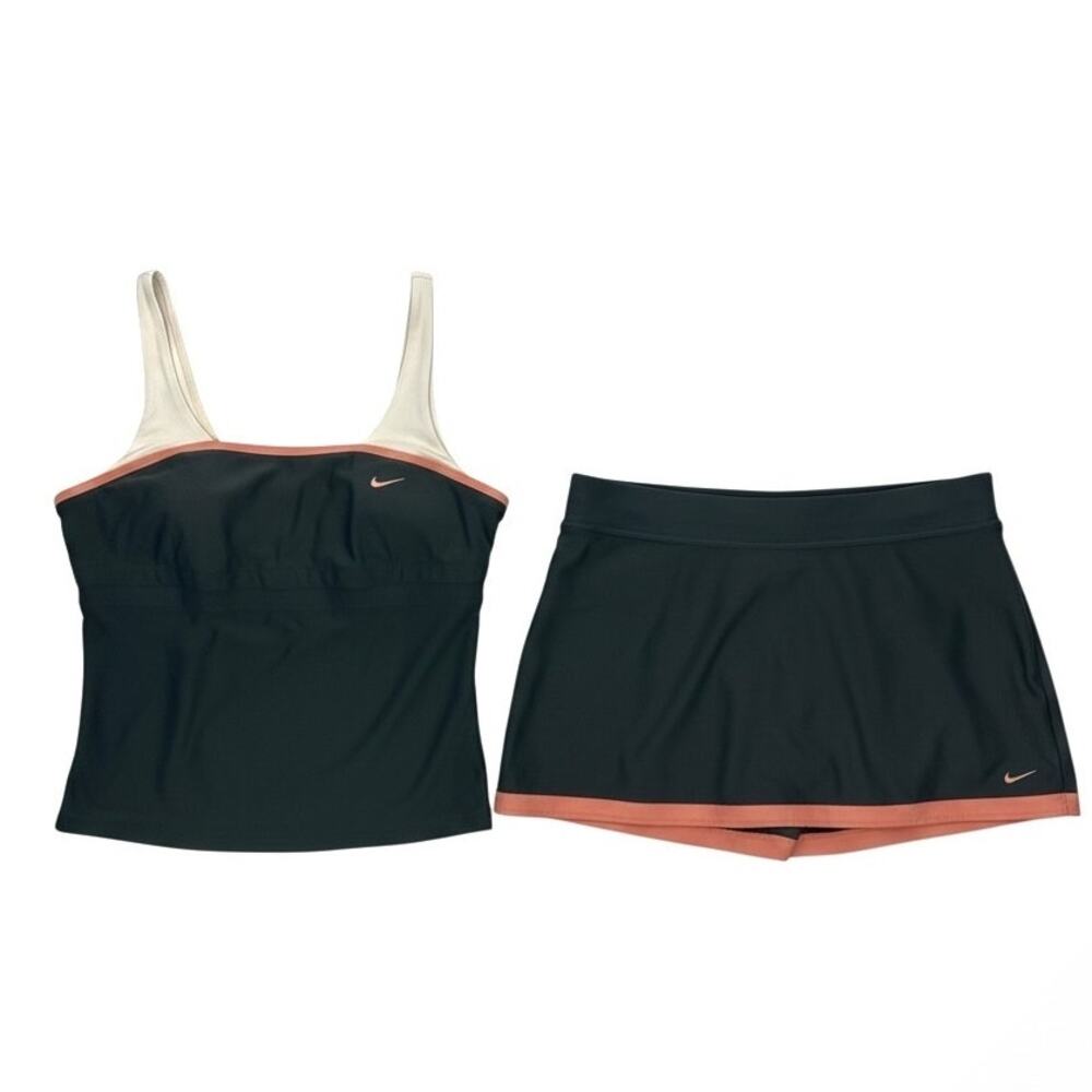 NIKE FIT-DRY Women's TENNIS TANK & SKORT SET Black Peach White Size LARGE
